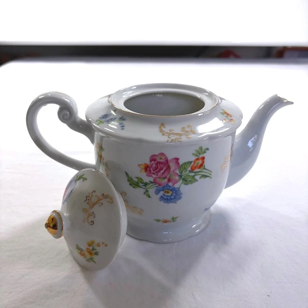 Vintage Chikaramachi Hand Painted Floral Antique 1920's Teapot & Creamer Japan